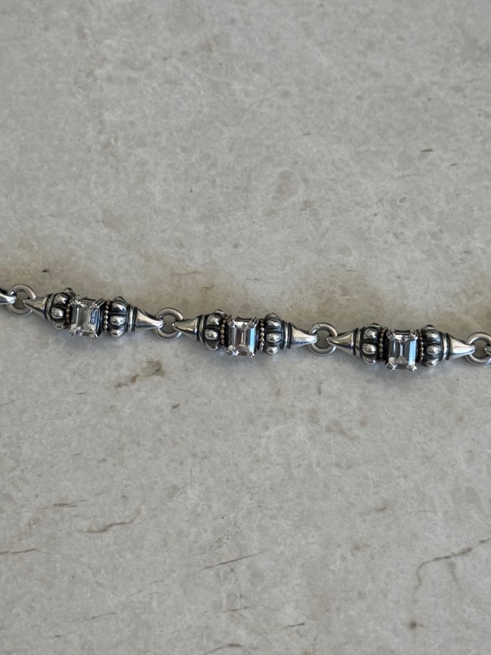 LAGOS 925 Sterling Silver 18K Gold Glacier Caviar White Topaz Link 7.5" Bracelet - Picture 10 of 16
